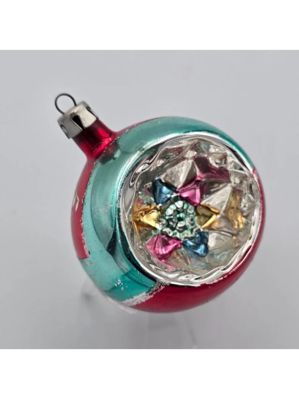 Reflector Indent Glass Ornament Ball Blue Red Christmas 2.5